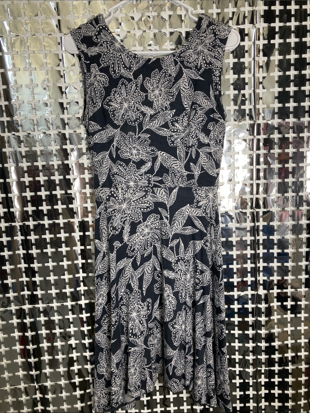 LOFT Black Dress with White Floral Print